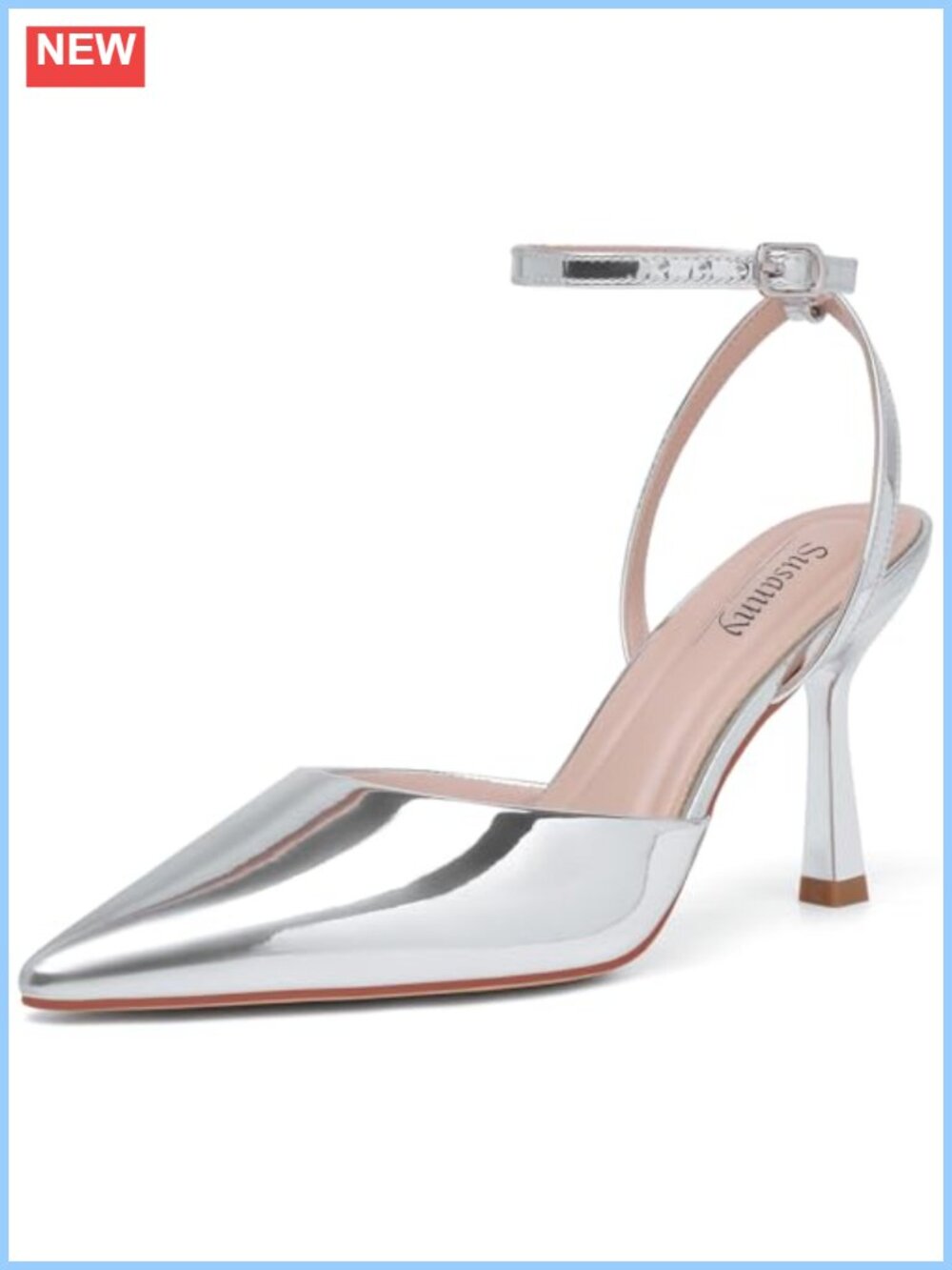 Slingback Stiletto Pumps Adjustable Ankle Strap Closed Toe PU & Suede Heels